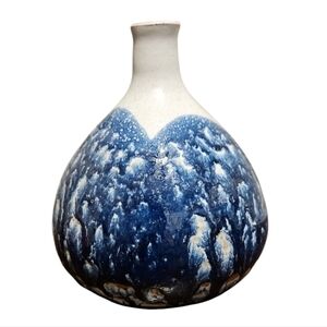 Signed Studio Pottery Blue and White Vase with Unique Design